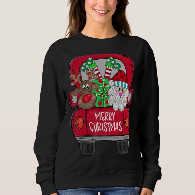 Camiseta Merry Christmas  Santa Claus And Reindeer With Tru (Frente)
