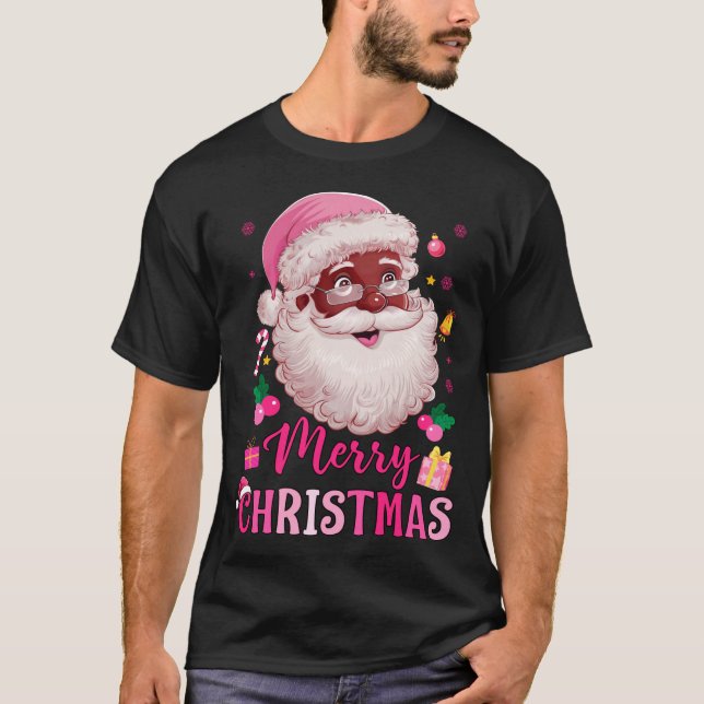 Camiseta Merry Christmas Santa Claus Black Afro African Ame (Frente)