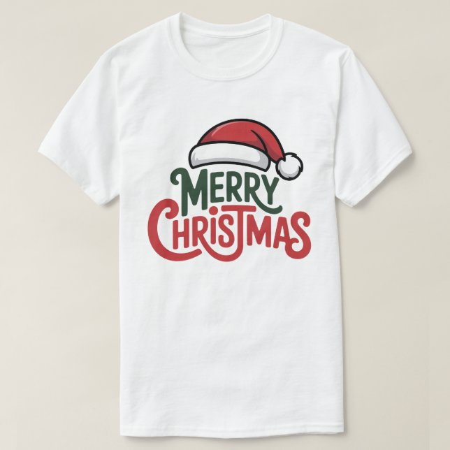 Camiseta Merry Christmas Santa Hat (Frente do Design)