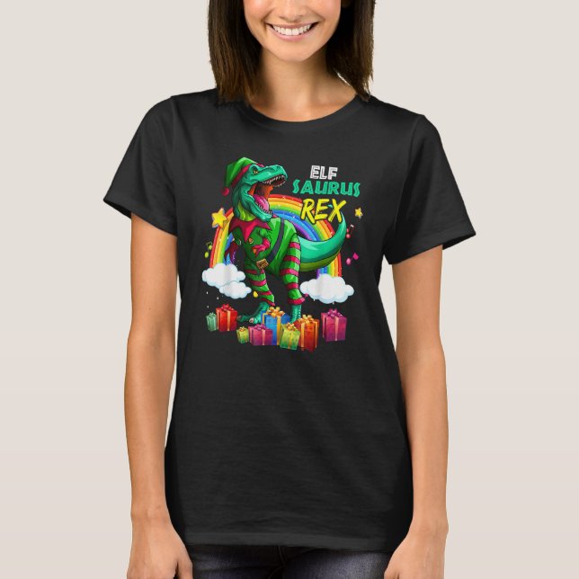 Camiseta Merry Christmas Santa Rainbow Elf Saurus Rex (Frente)