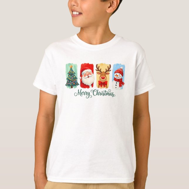 Camiseta Merry Christmas Santa Reindeer Snowman (Frente)