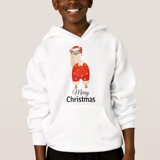 Camiseta Merry Christmas Simple Cute Cartoon Santa Llama (Frente)