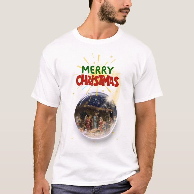 Camiseta Merry Christmas Snow Globe Design (Frente)