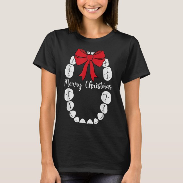 Camiseta Merry Christmas Teeth Wreath Dental Christmas Shir (Frente)