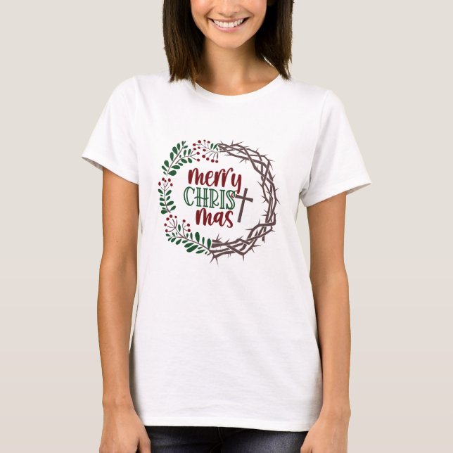 Camiseta MERRY CHRISTMAS Thorn Wreath Christian Women's (Frente)