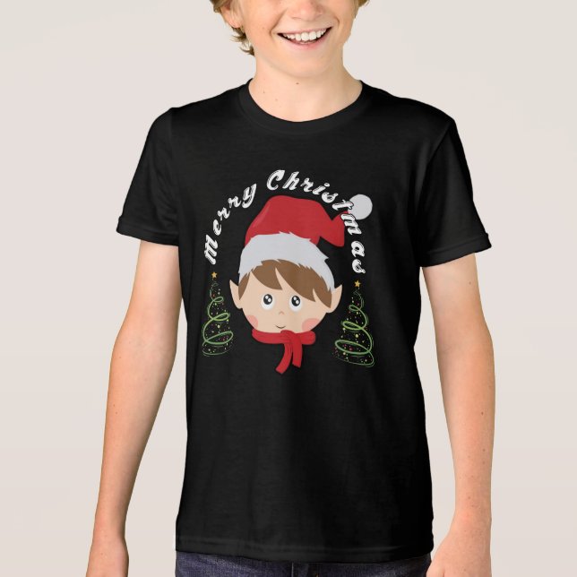 Camiseta Merry Christmas tree and Santa hat  (Frente)