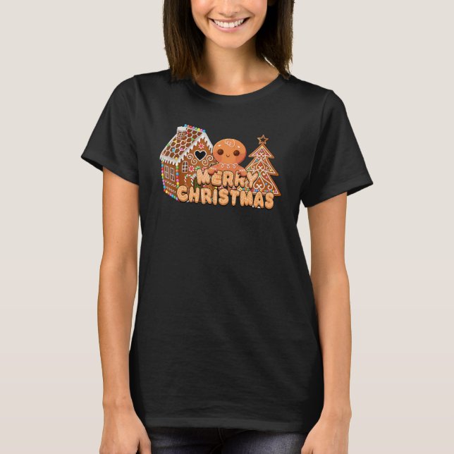 Camiseta Merry Christmas Tree Gingerbread Xmas vibes Snowma (Frente)