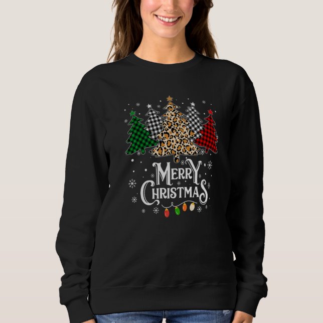Camiseta Merry Christmas Tree Leopard Buffalo Plaid Red Whi (Frente)
