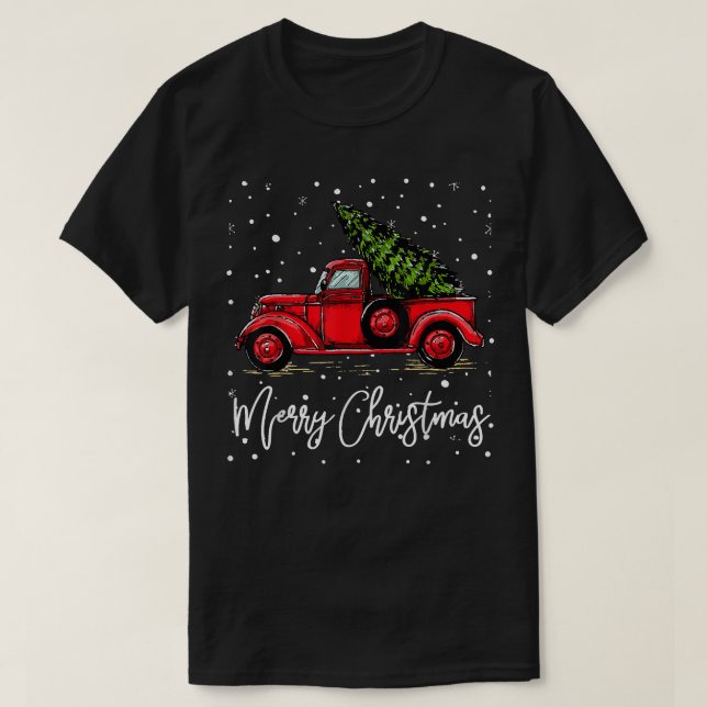 Camiseta Merry Christmas Truck Red With Tree Funny Xmas Paj (Frente do Design)