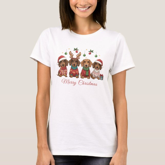 Camiseta Merry Christmas Weiner Dachshund Holiday (Frente)