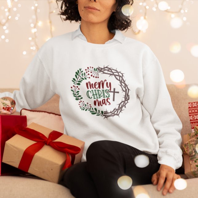 Camiseta Merry CHRISTmas Wreath Christian Ladies (Criador carregado)