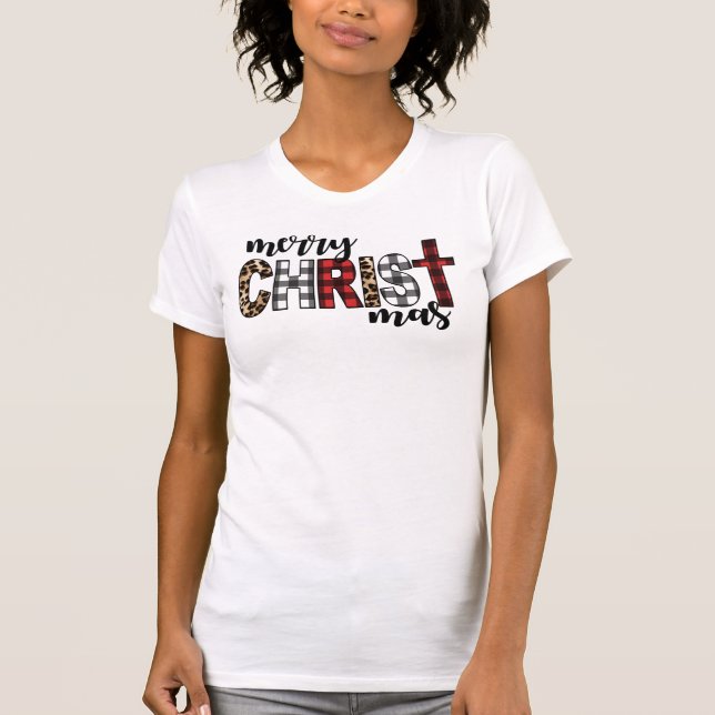Camiseta Merry CHRISTmas Xadrez Buffalo (Frente)