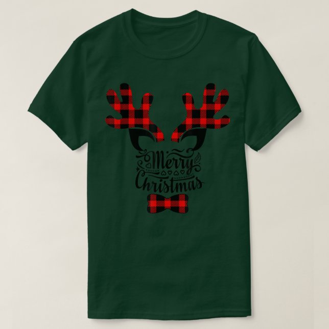 Camiseta Merry Christmas Xadrez Reindeer (Frente do Design)