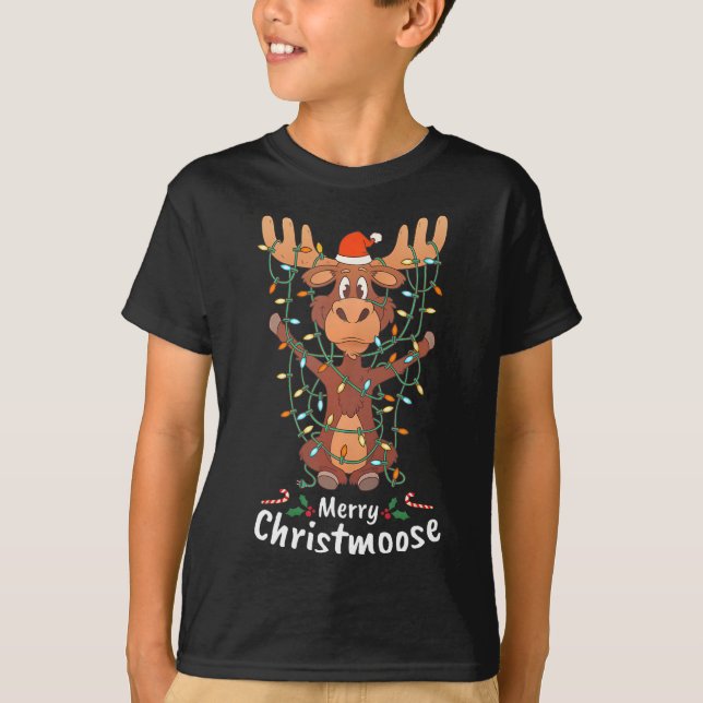 Camiseta Merry Christmoose Christmas Moose Xmas Tree Lights (Frente)