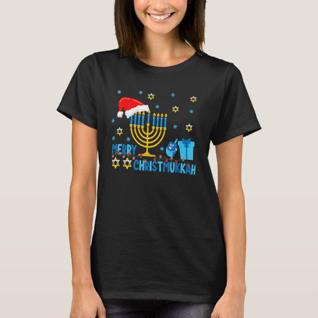 Camiseta Merry Christmukkah Hanukkah Holiday  Light Santas  (Frente)