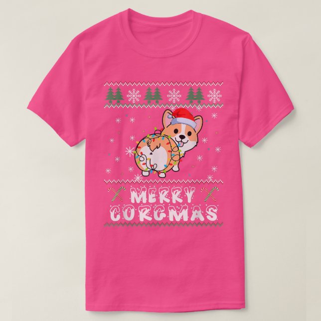 Camiseta Merry Corgmas Corgi Ugly Christmas Tree Light Sant (Frente do Design)