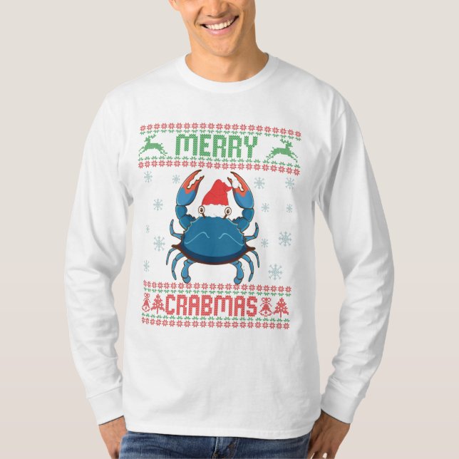 Camiseta Merry Crabmas Funny Crab Ugly Christmas Sweater (Frente)