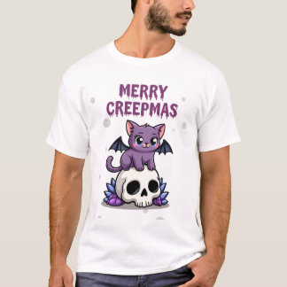 Camiseta Merry Creepmas Cat Pastel Goth Christmas Skull T-S