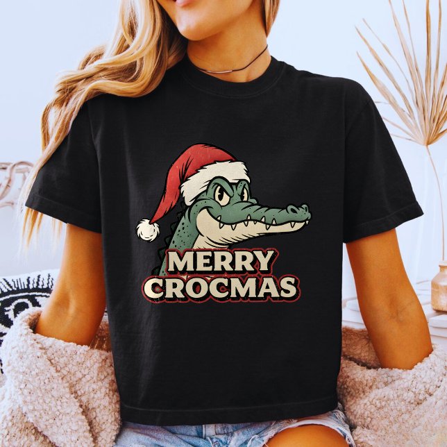 Camiseta Merry Crocmas – Retro Vintage Santa Crocodile Xmas (Criador carregado)