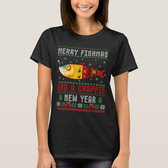 Camiseta Merry Fishmas And A Crape New Year Ugly Fisherman  (Frente)