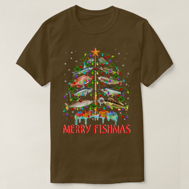 Camiseta Merry Fishmas Funny Christmas Tree Lights Fish Fis (Frente do Design)