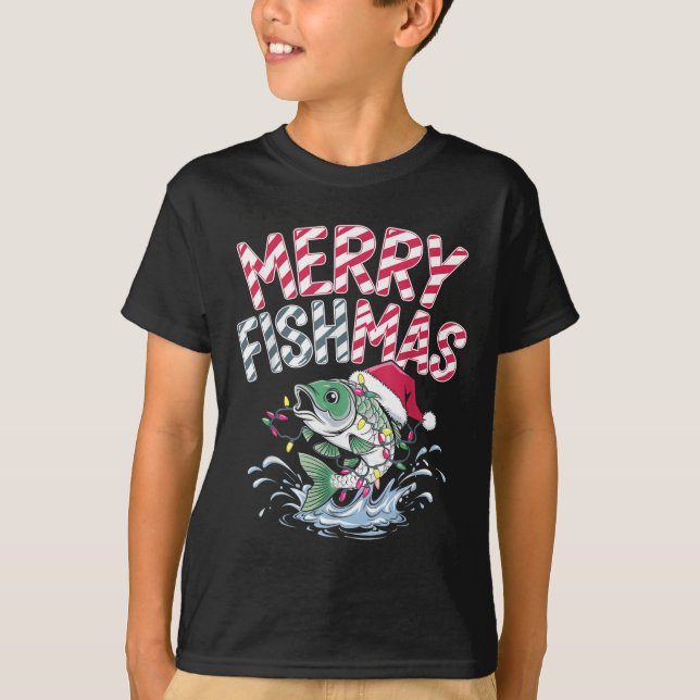 Camiseta Merry Fishmas Santa Fishing Lovers Funny Fisherman (Frente)
