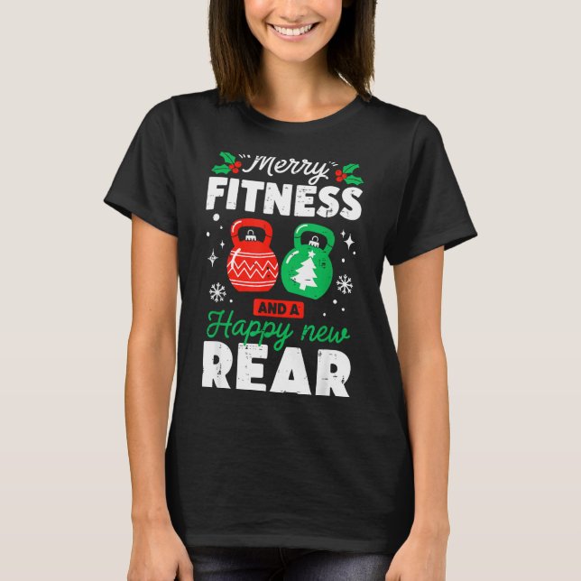 Camiseta Merry Fitness Happy New Rear Christmas Holiday Gym (Frente)