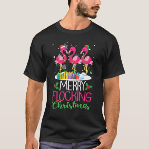 Camiseta Merry Flocking Christmas Flamingo Pink In Santa Ha