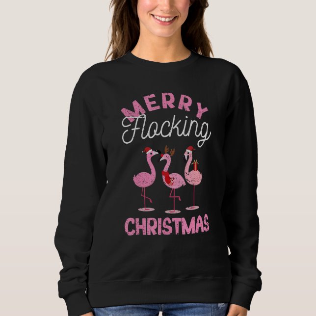 Camiseta Merry Flocking Christmas Tropical Florida Flamingo (Frente)