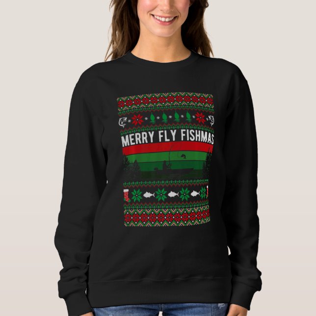 Camiseta Merry Fly Fishing Fishmas Ugly Christmas Style Xma (Frente)