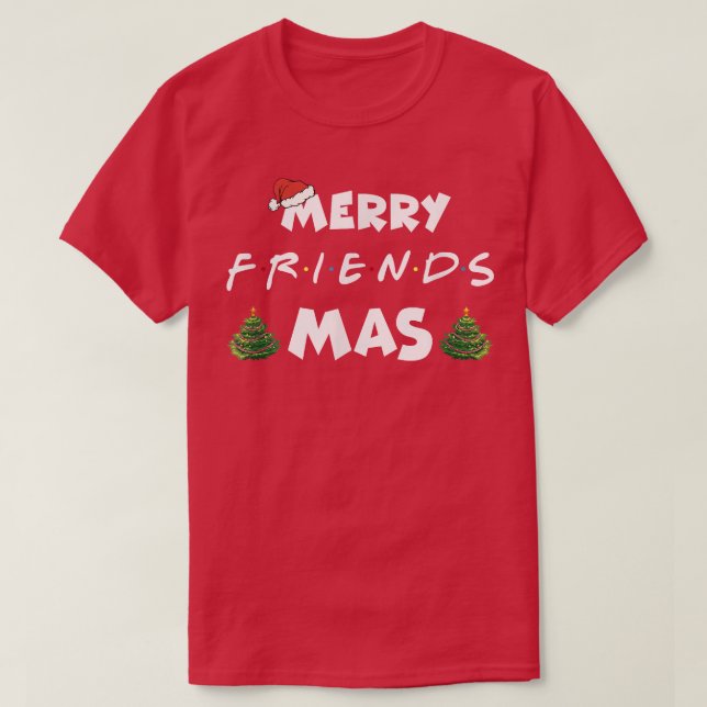 Camiseta Merry Friendsmas Christmas Trees Lights Santa Hat  (Frente do Design)