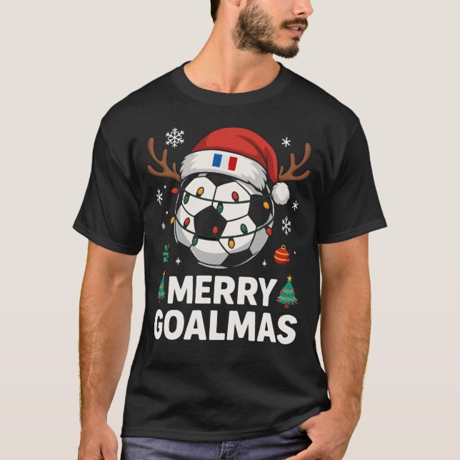 Camiseta Merry Goalmas France - Funny Soccer Christmas (Frente)