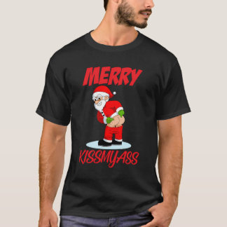Camiseta Merry Kissmyass Christmas Rebel Funny Santa Claus