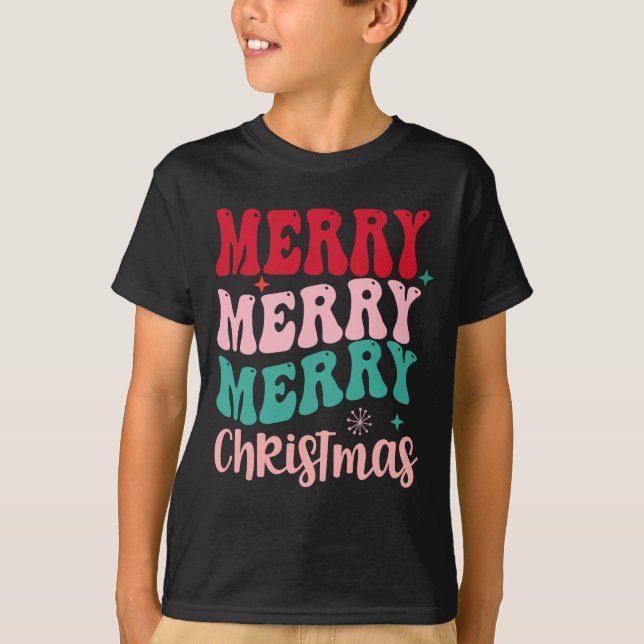 Camiseta Merry Merry Merry Christmas Retro (Frente)