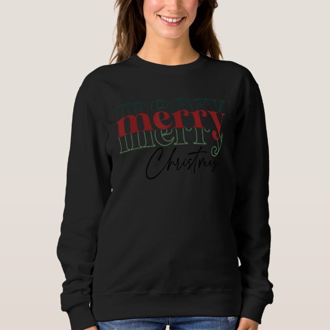 Camiseta Merry Merry Merry Christmas Retro Christmas  For W (Frente)