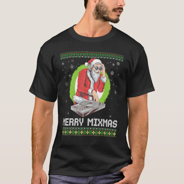 Camiseta Merry Mixmas Santa Christmas DJ Turntable Music Pr (Frente)