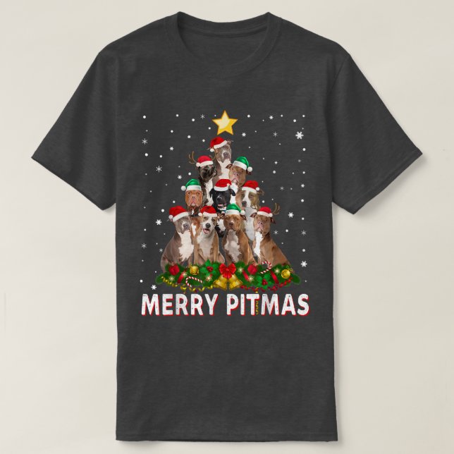 Camiseta Merry Pitmas Pitbull Dog Ugly Christmas Sweater Tr (Frente do Design)