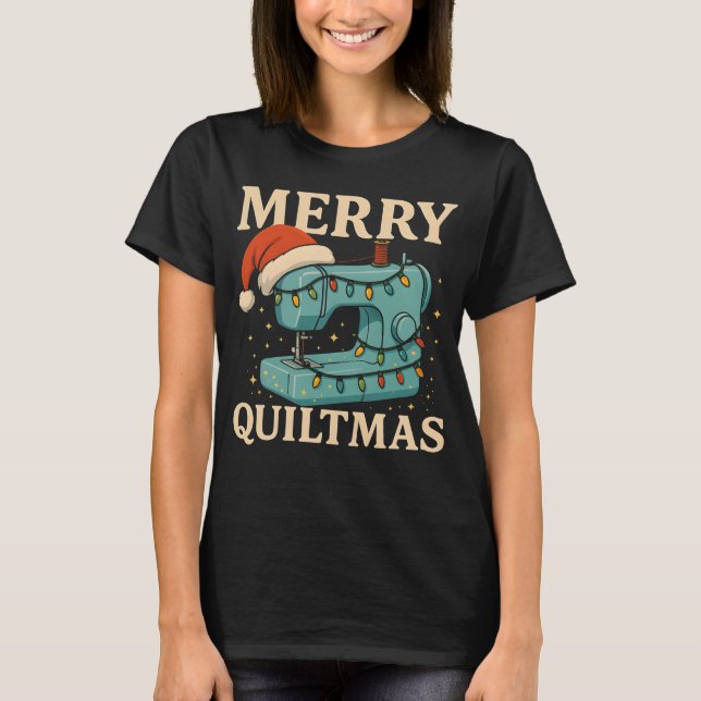 Camiseta Merry Quiltmas Sewing Machine 5 (Frente)