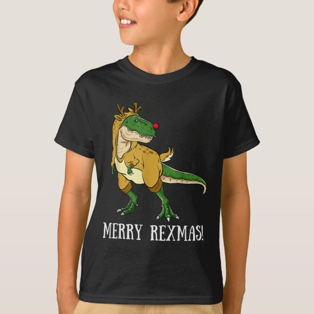 Camiseta Merry Rexmas Reindeer T-rex Rudolph Dinosaur Chris (Frente)