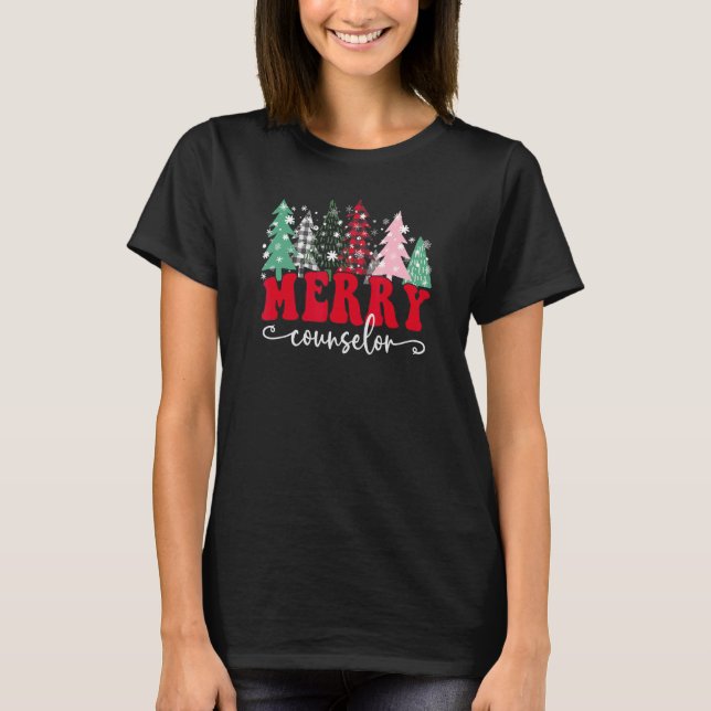 Camiseta Merry School Counselor Christmas Trees Student Sup (Frente)