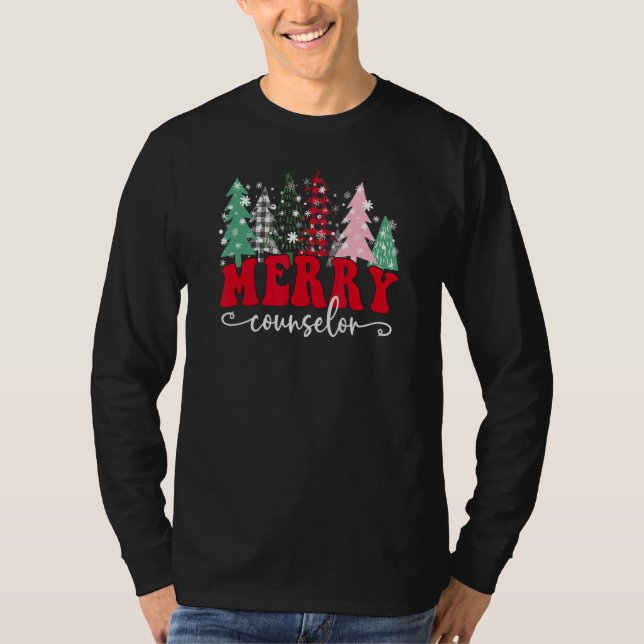Camiseta Merry School Counselor Christmas Trees Student Sup (Frente)