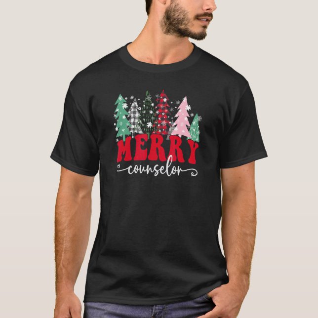 Camiseta Merry School Counselor Christmas Trees Student Sup (Frente)