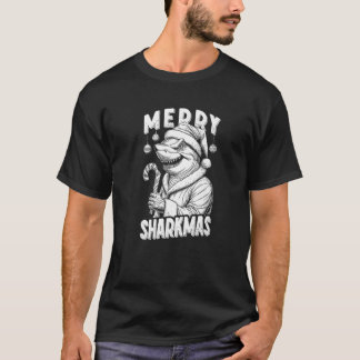 Camiseta Merry Sharkmas Funny Shark Santa Claus Candy Cane 