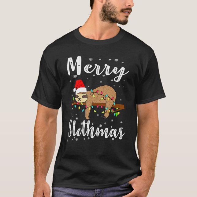 Camiseta Merry Slothmas Tee Christmas Pajama for Sloth (Frente)