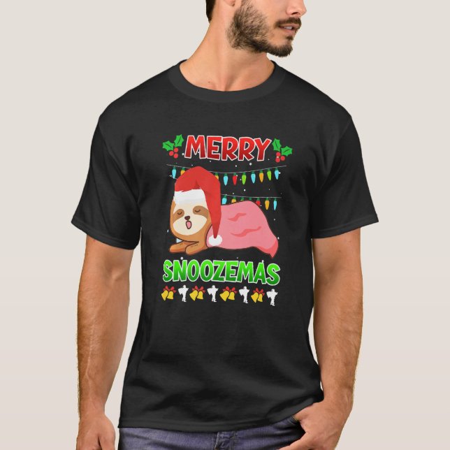 Camiseta Merry Snoozemas sloth laziness Ugly Christmas (Frente)