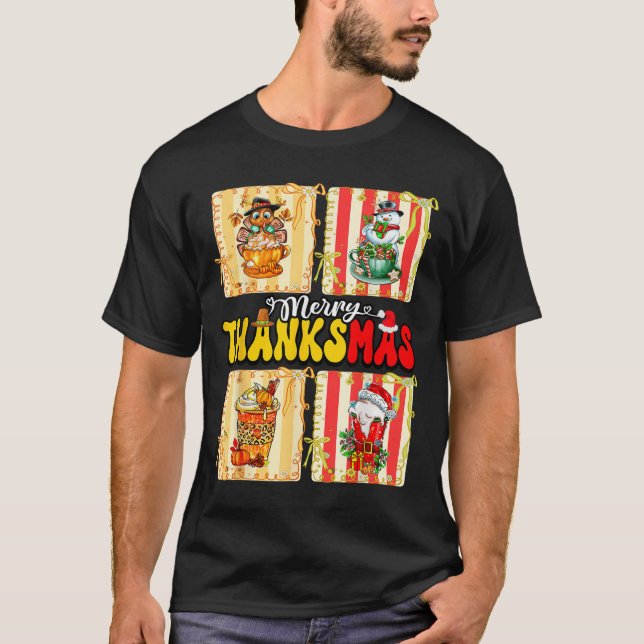 Camiseta Merry Thanksmas Pumpkin Sce Latte Coffee Thanksgiv (Frente)