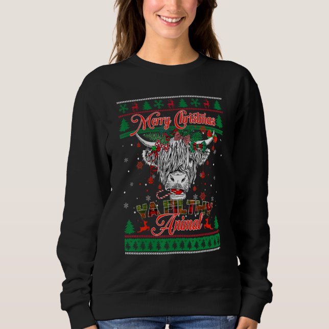 Camiseta Merry Ugly Christmas Sweater Animal Highland Cow H (Frente)