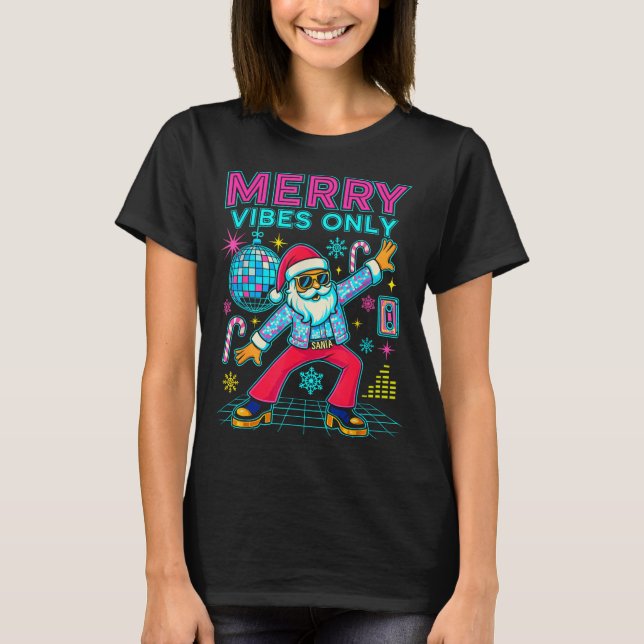 Camiseta Merry Vibes Only Santa Christmas Disco Retro 70s 8 (Frente)