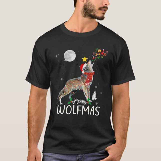 Camiseta Merry Wolfmas Christmas Funny Wolf Santa Hat Wolve (Frente)