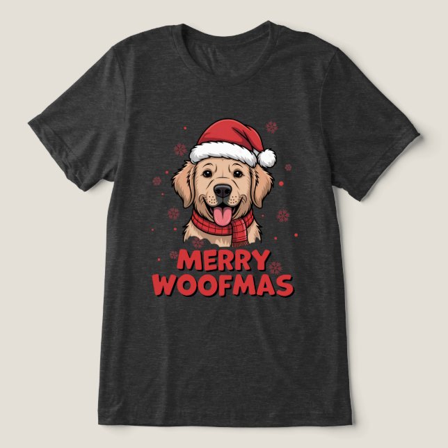 Camiseta Merry Woofmas - Christmas with a Cute Santa Dog (Design frontal)